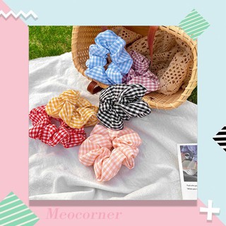 Dây buộc tóc vải scrunchies họa tiết kẻ caro hottrend