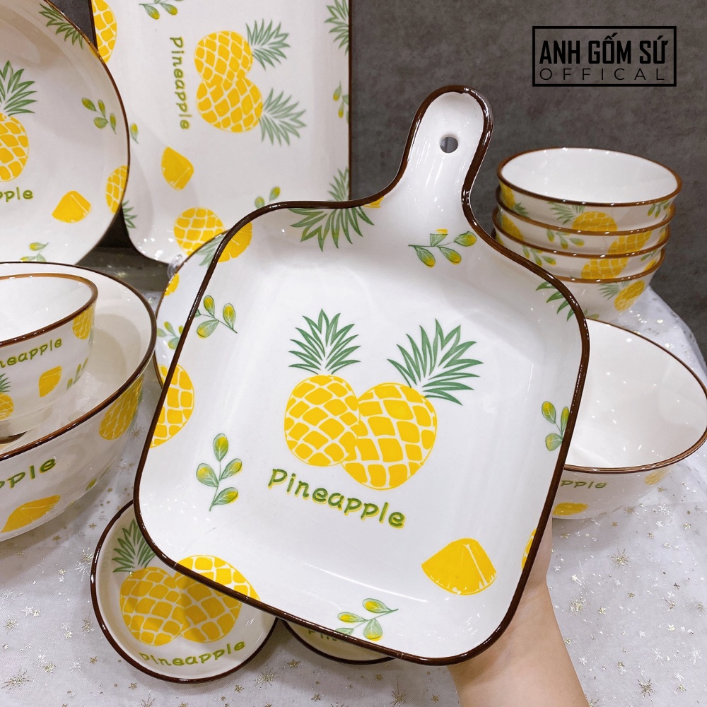 Bát ăn cơm, bát đĩa sứ, chén dĩa dễ thương, hình quả dứa decor bàn ăn siêu đẹp
