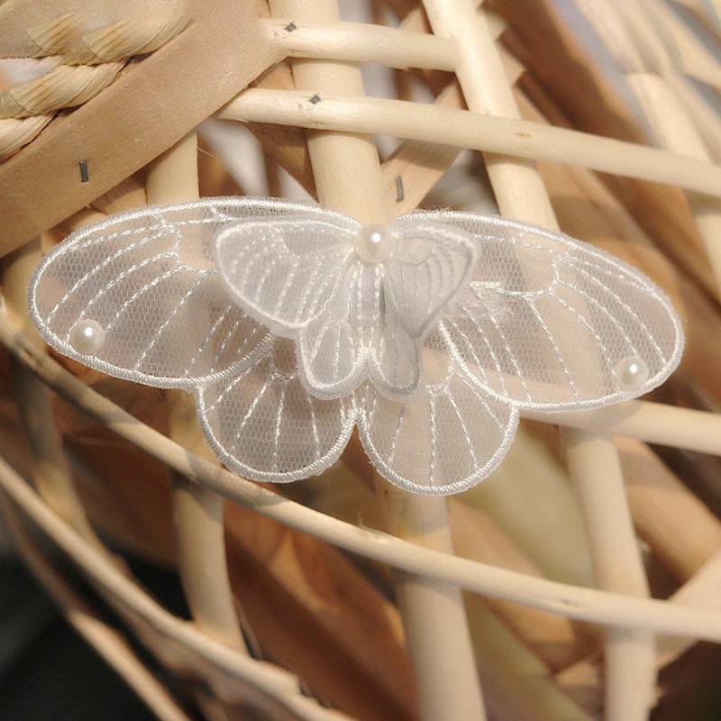 Kẹp Tóc Hình Bướm Phối Dây Ruy Băng Tua Rua Lưng Phong Cách Cổ Điển