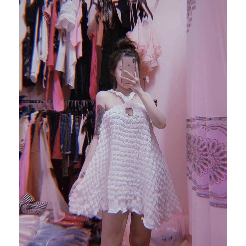 Đầm nữ , đầm xốp ô tròn kiểu yếm babydol 3 màu , đầm yếm thiết kế hàng chuẩn shop