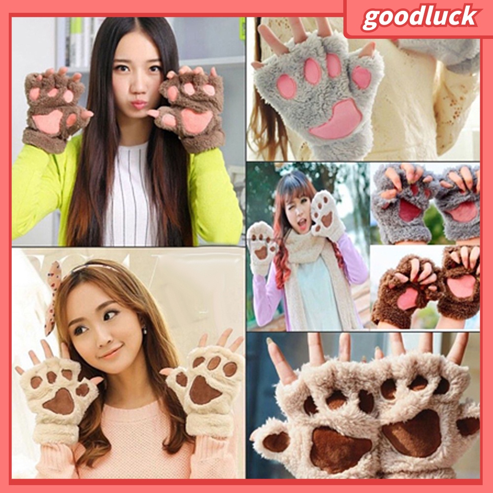 Găng tay len hở ngón hình chân mèo dễ thương cho nữ
