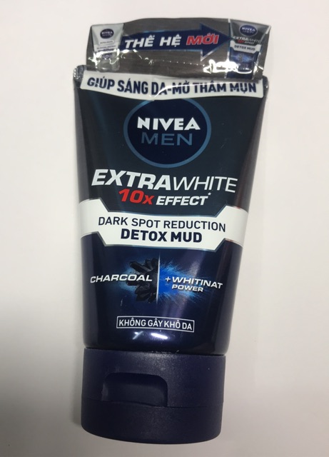 Sữa rửa mặt sáng da và mờ thâm mụn dành cho nam Nivea Men Extra White Dark Spot Reduction (100g) bùn xanh