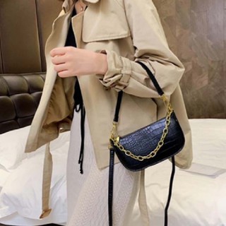 Túi đeo chéo thời trang LISA, túi xách tay nữ quai da phối dây xích và khóa kéo mạ vàng cá tính, chất liệu da PU