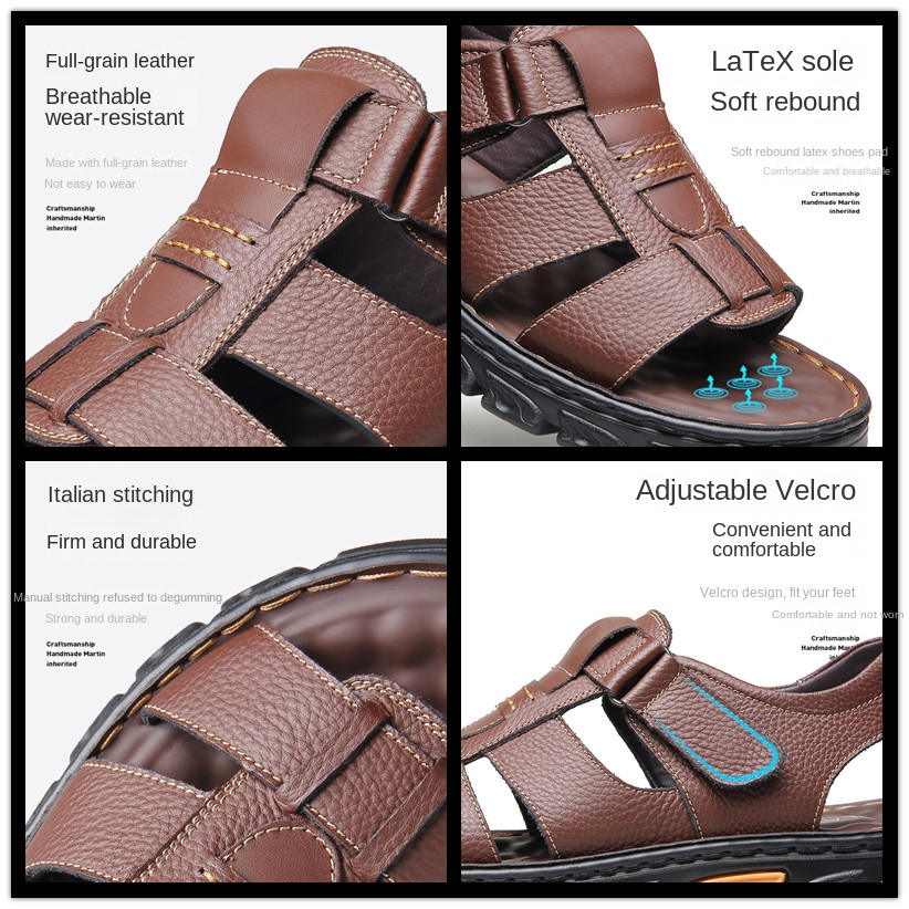 Giày Sandal Da Bò Mềm Chống Trượt Size 36-46 Cho Nam Đi Biển
