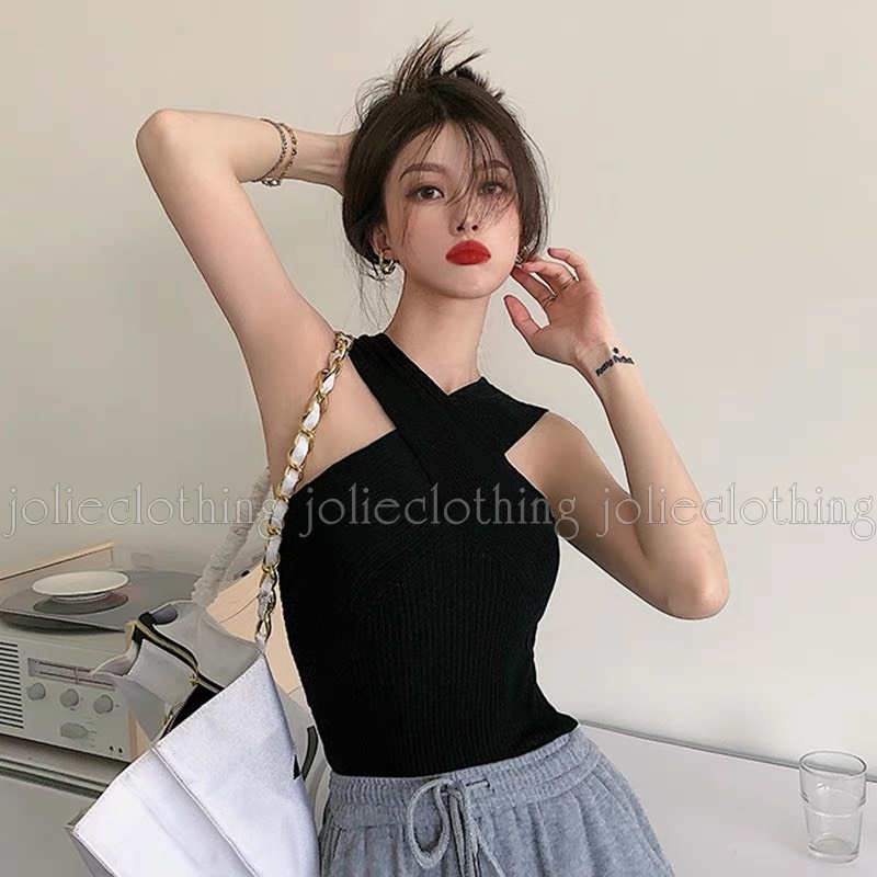 Áo Yếm Hai Dây Dáng Croptop Chất Thun Dày Dặn Co Giãn Màu Đen Sexy Quyến Rũ