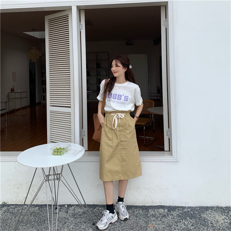 Áo Thun Tay Ngắn Cổ Tròn Màu Trơn In Chữ Chất Liệu Cotton Nguyên Chất 52334
