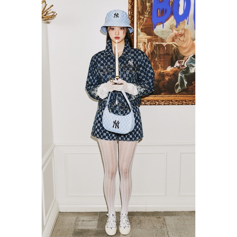 [CHÍNH HÃNG] TÚI MLB MONOGRAM HOBO BAG NEW YORK - *BABY BLUE* - CODE: 3ABQS012N-50BLL