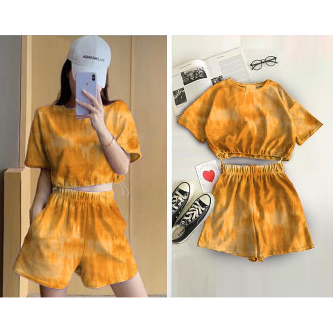 Set Áo Croptop Nhuộm Màu + Quần Short Cá Tính Cho Nữ