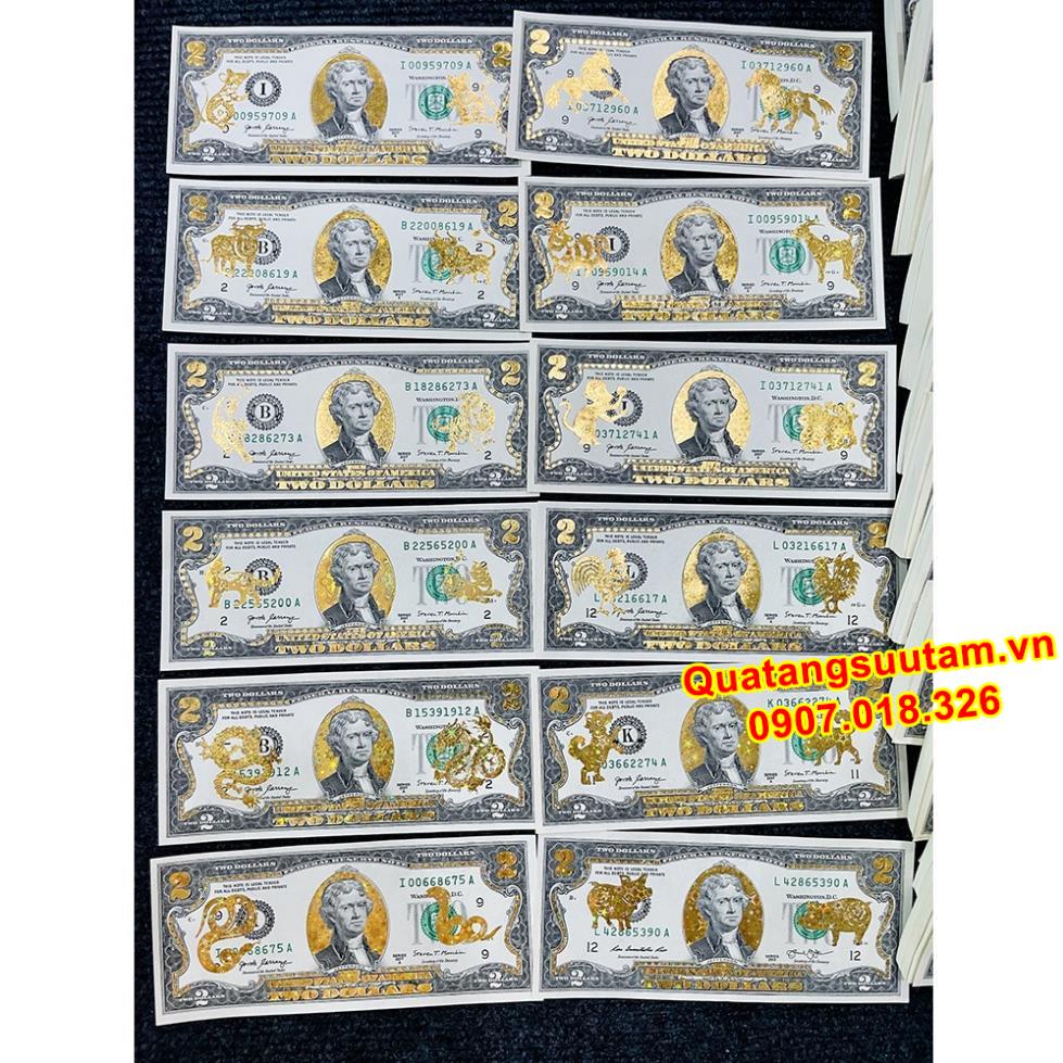 Tờ 2 Đô, 2 USD In Hình 12 Con Giáp Mạ Vàng 3D Kỷ Niệm Làm Quà Tặng, Sưu Tầm, Trang Trí để bóp ví ốp lưng điện thoại