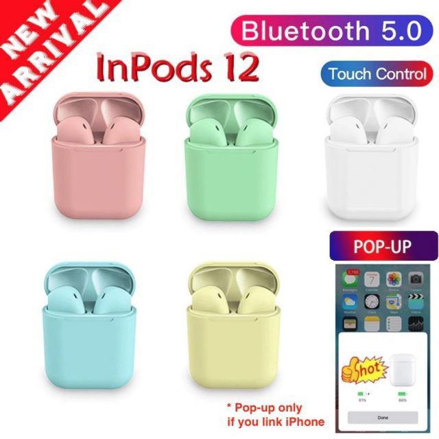 Inpods 12 Macaron i12 TWS Tai nghe Bluetooth không dây 5.0 ouch Điều khiển Tai nghe nhét trong thể thao Cho iphone Điện thoại Android