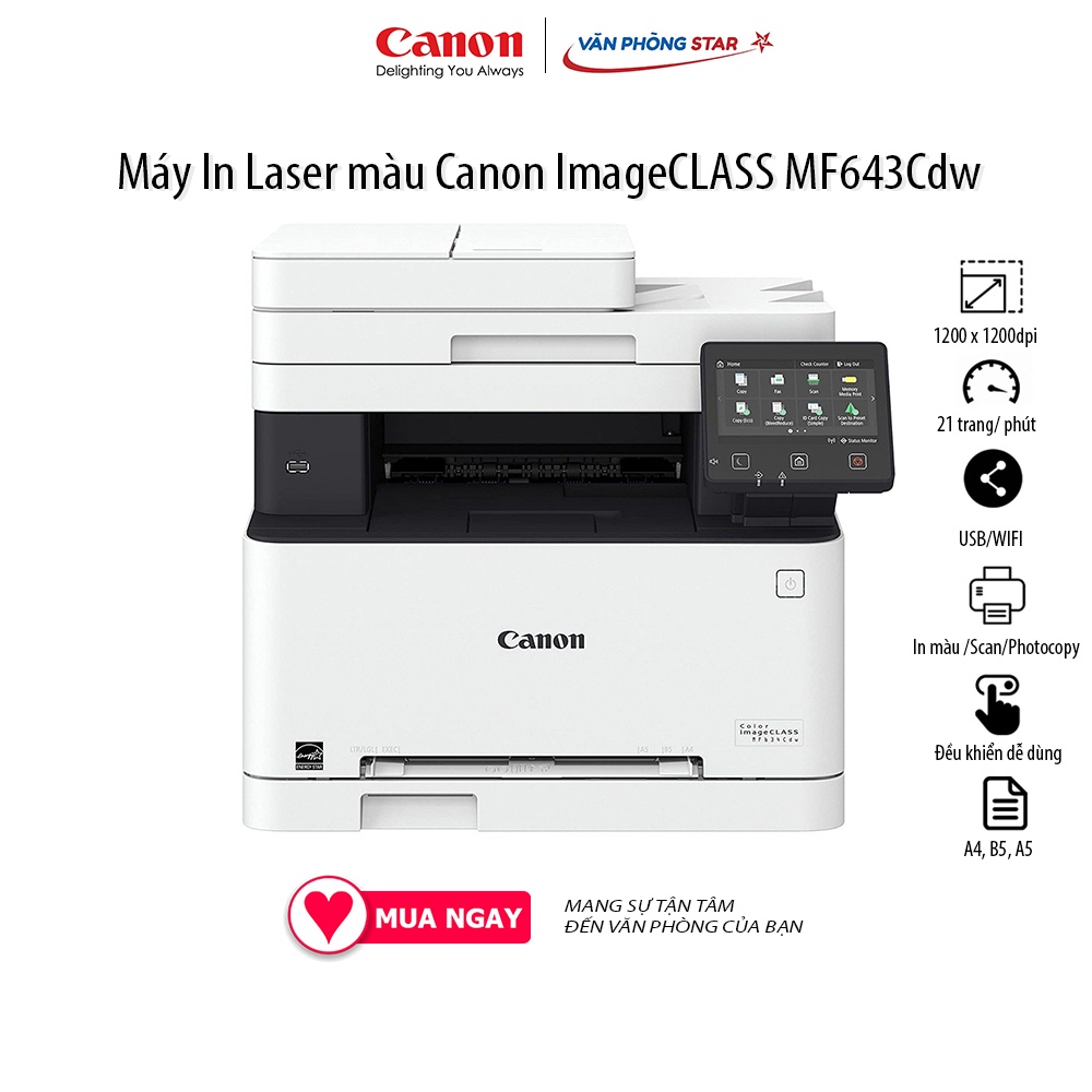 Máy In Canon ImageCLASS MF643Cdw, A4 Laser Màu, Đa Chức Năng, In 2 Mặt Tự Động, Khay ADF, USB, Wifi