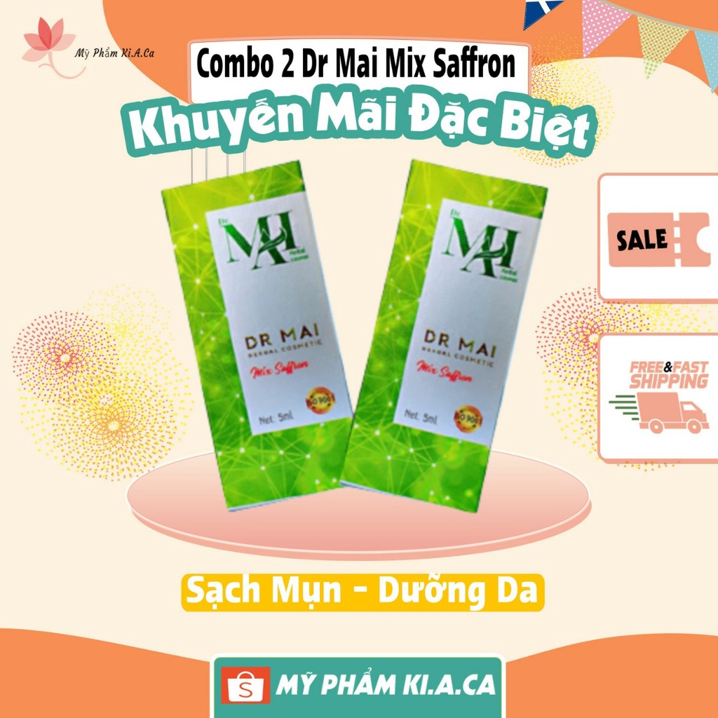 Dr Mai Combo 2 Mix Saffron, Serum sạch mụn Dr Mai 5ml, lựa chọn hoàn hảo cho làn da mụn