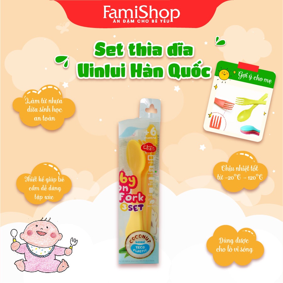 FamiShop Set thìa và dĩa 3 món vàng chuối Unilui dừa