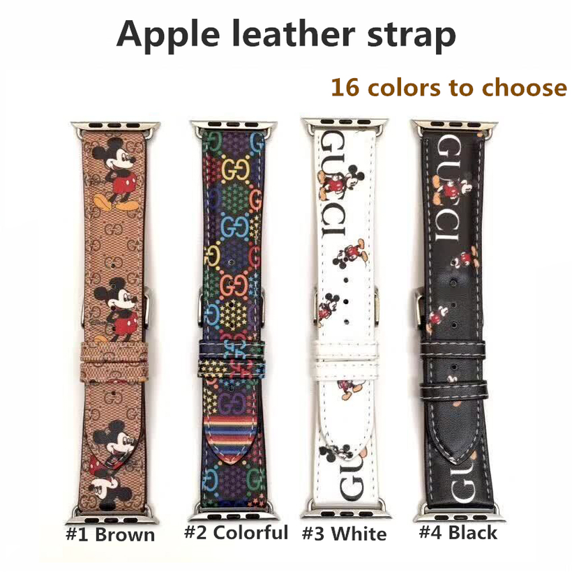 Dây đeo da in hình Mickey/Minnie đáng yêu cho đồng hồ Iwatch 1/2/3/4/5 38/40/42/44mm