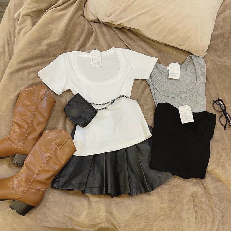 Áo thun nữ trơn màu tay ngắn dày dặn mịn mát