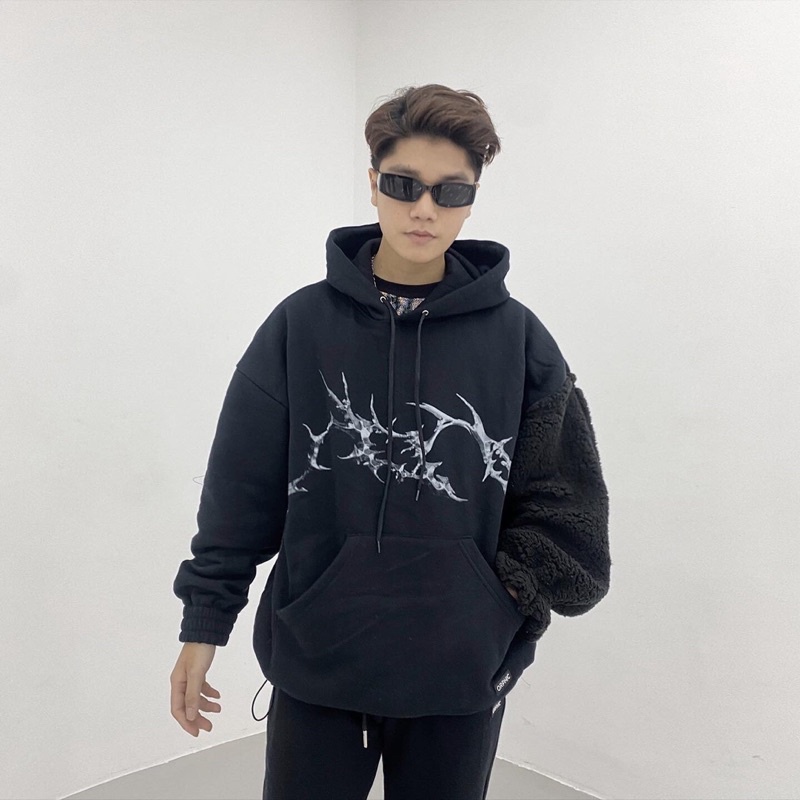 ÁO KHOÁC HOODIE TAY DÀI UNISEX XBEAR/MÀU ĐEN