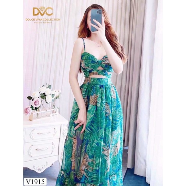 ĐẦM MAXI HAI DÂY KHOÉT NGỰC ĐI CHƠI ĐI BIỂN NAHOUSE VÁY VOAN 2S DÁNG DÀI HỌA TIẾT LÁ XANH THIẾT KẾ ĐẸP VÀ XINH XẮN