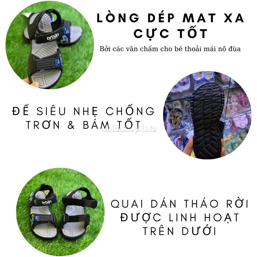 Dép sandal bé trai Việt Nam Xuất Khẩu Urban đen xanh da mềm nhẹ êm chân quai ngang dán thời trang cho trẻ em đi học ST73