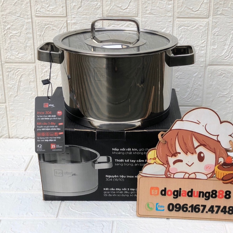 Nồi inox 304 3 đáy đun bếp từ Fivestar size 20cm - 24cm