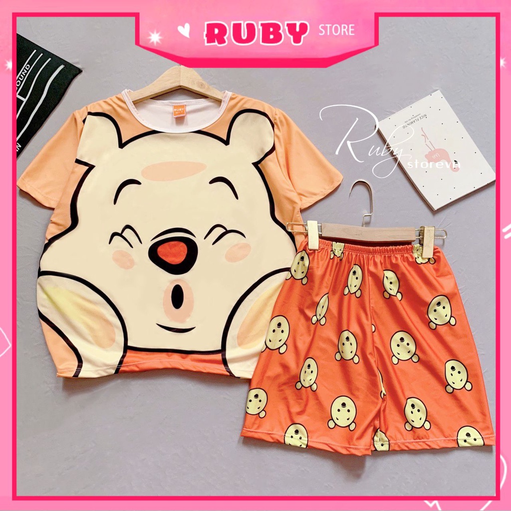 Đồ bộ bé trai bé gái chất thun mềm mịn mát size đến 70kg in hình gấu hoạt hình dễ thương DBRBD FULL SIZE