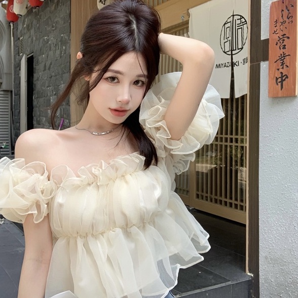 Áo Kiểu Chiffon Tay Phồng Trễ Vai Phong Cách Quyến Rũ