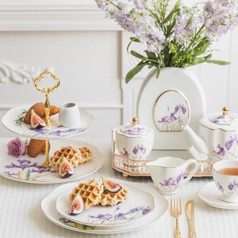 Bộ trà chiều màu tím Iris Tea phong cách Châu Âu | Bộ trà chiều cao cấp