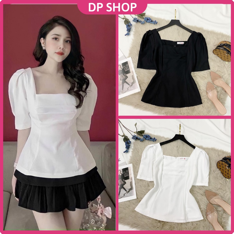 [ TẶNG QUÀ] Áo Peplum Nữ Công Sở BIGSIZE Cổ Vuông Xếp Ly Ngực 2 Màu Trắng, Đen  (50-90Kg) DP0015 - DP Shop