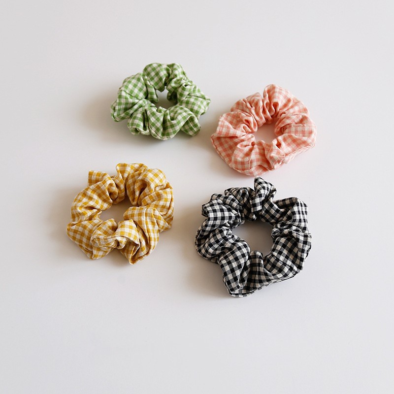 Buộc tóc voan scrunchies kẻ caro