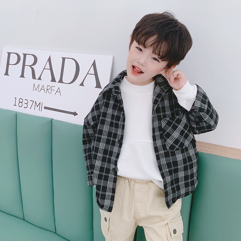 Áo sơ mi Cotton kẻ sọc caro thiết kế mới thời trang mùa thu theo phong cách hàn quốc cho bé trai
