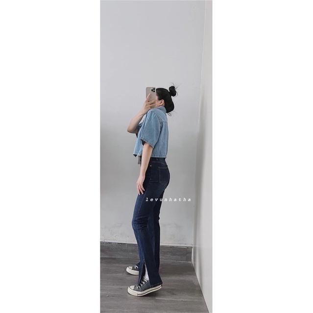 quần jeans ống đứng style ulzzang lưng ( cạp ) siêu cao, co giãn tốt | BigBuy360 - bigbuy360.vn