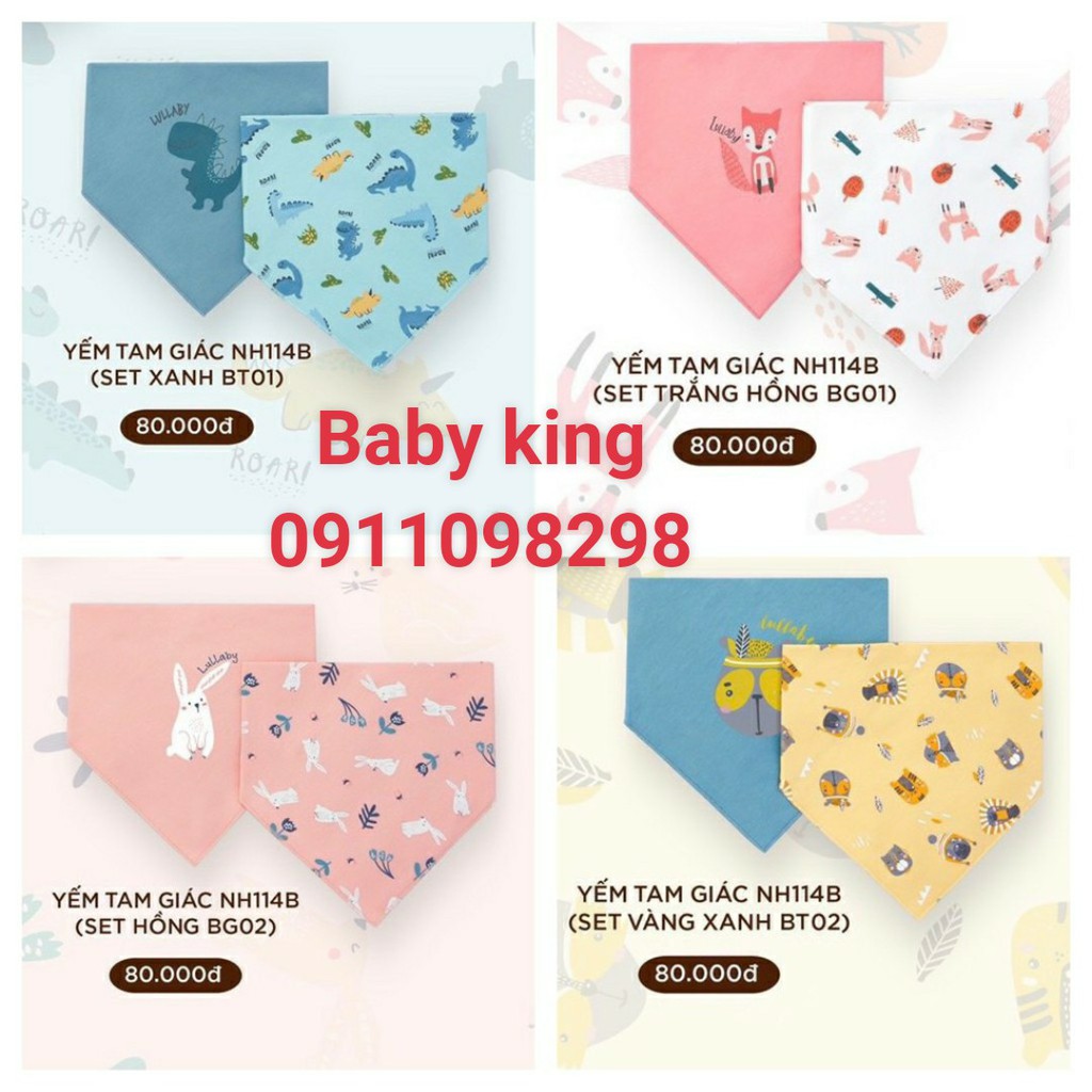 Set 2 yếm cotton dày Lullaby, yếm tam giác cài cúc sơ sinh Lullaby cao cấp