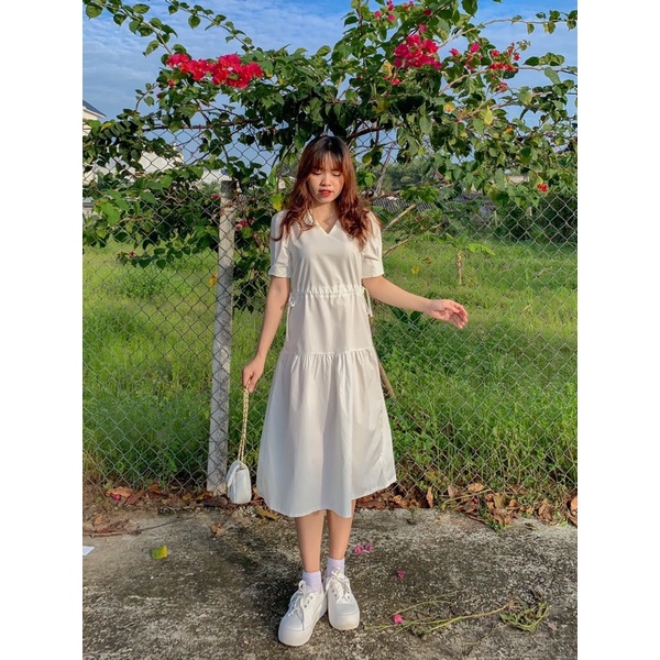 Đầm babydoll eo rút nơ