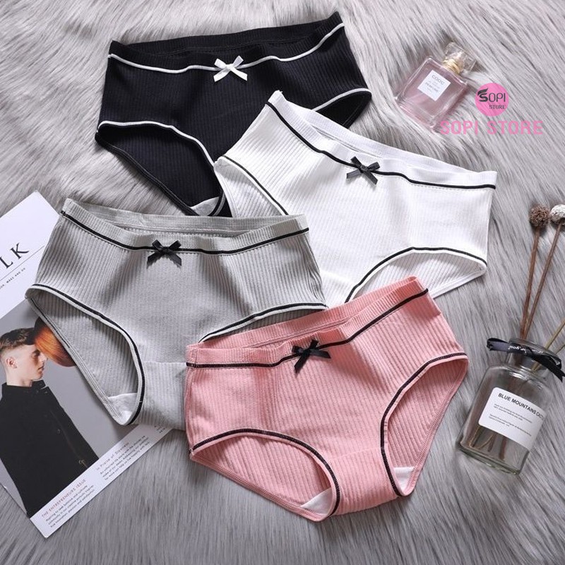 Quần lót nữ dễ thương gân tăm đính nơ, quần chip nữ kiểu Nhật thoáng khí QLH2 - Sopi Store | BigBuy360 - bigbuy360.vn