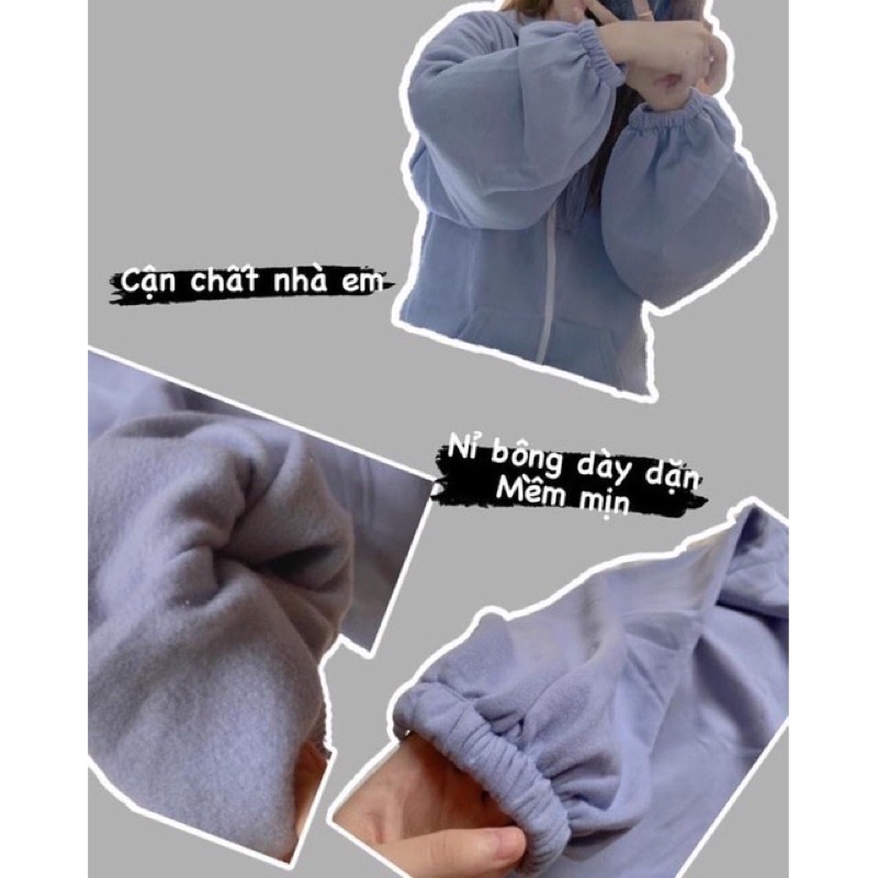 Áo khoác Hoodie Nỉ Tay Bồng Nữ Unisex [FREESHIP]  Áo tay bông có mũ ulzzang màu Xanh | Hồng | Rêu nam nữ HOT