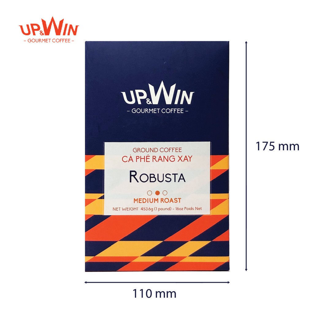 Cà phê rang xay UP AND WIN hạt Robusta dòng medium roast hộp 453.6 gram