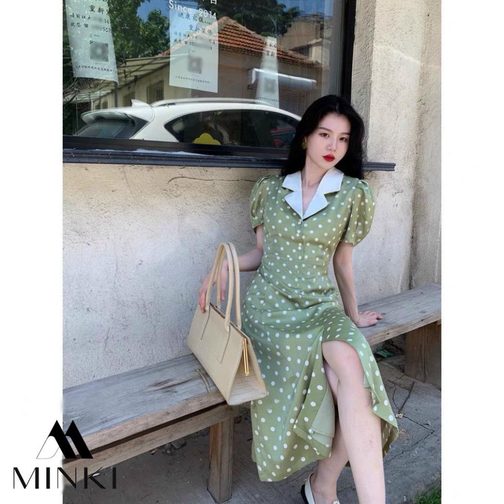 [TTTK] ĐẦM XANH CHẤM BI CỔ ĐIỂN - CHẤT LIỆU CAO CẤP - MÀU XANH BƠ CHẤM BI | BigBuy360 - bigbuy360.vn