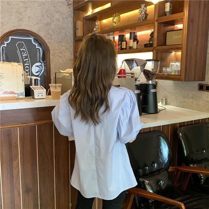 Áo Kiểu Tay Phồng Ngắn Cổ Tròn Thời Trang retro Hàn Quốc 2022