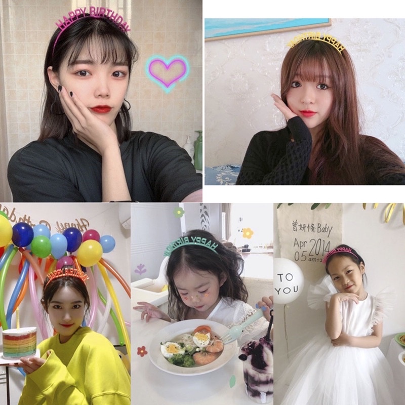 Băng đô bờm cài tóc sinh nhật bằng nhựa chữ HAPPY BIRTHDAY nhiều màu