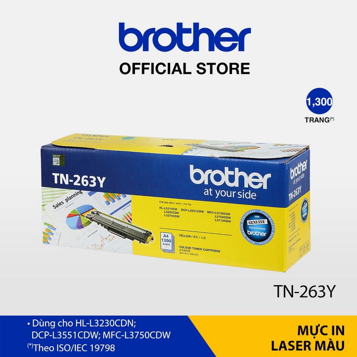 Mực in laser màu Brother TN-263Y (vàng) cho máy in HL-L3230CDN/ DCP-L3551CDW/ MFC-L3750CDW