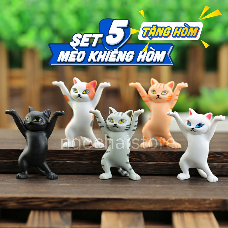 Mô hình mèo mini, Mèo khiêng hòm (Quan tài) | Tượng mèo trang trí (Set 5 mèo)