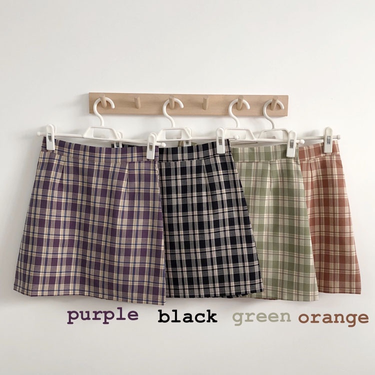 Chân váy chữ A SUXI lưng cao họa tiết sọc caro thời trang phong cách Hàn Quốc cho nữ