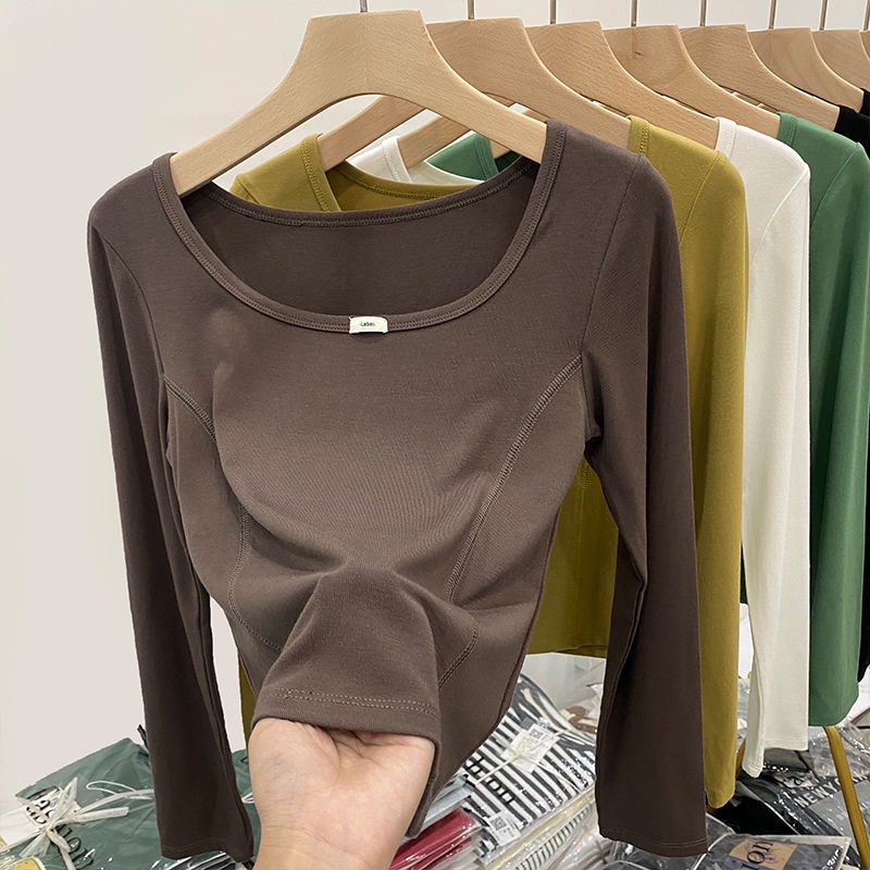 Áo Thun Tay Dài Cổ Vuông Dáng Ôm Thời Trang Mùa Thu Cho Nữ