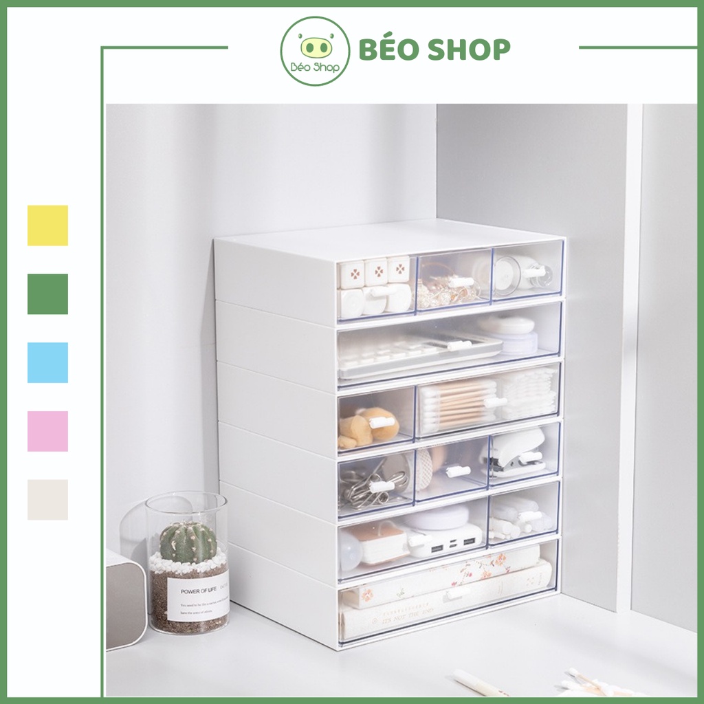 Kệ tủ đựng đồ mini để bàn màu trắng Béo shop hộp nhựa ngăn kéo lắp ghép đựng washi đồ dùng học tập decor bàn làm việc