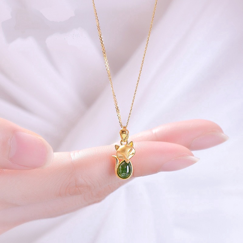 Xanh Chalcedony Mặt Dây Chuyền Nữ Dát Vàng Vòng Cổ Ngọc Bích