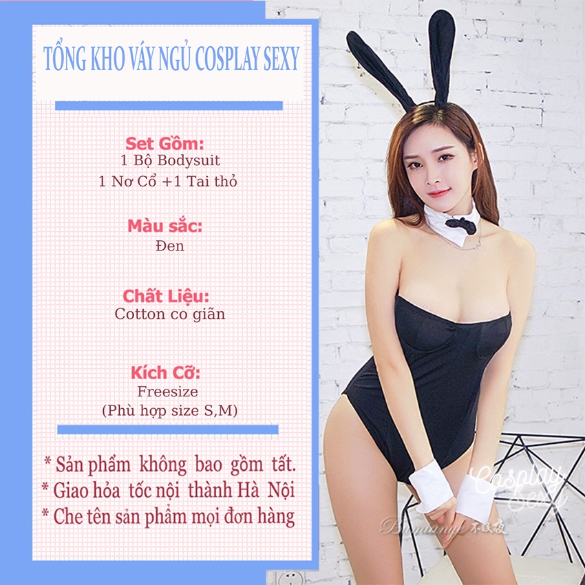 Bộ đồ ngủ nữ cosplay sexy Thỏ Bunny gợi cảm fullset gồm bộ body 1 mảnh kèm tai thỏ - Mã T1300 TKVN