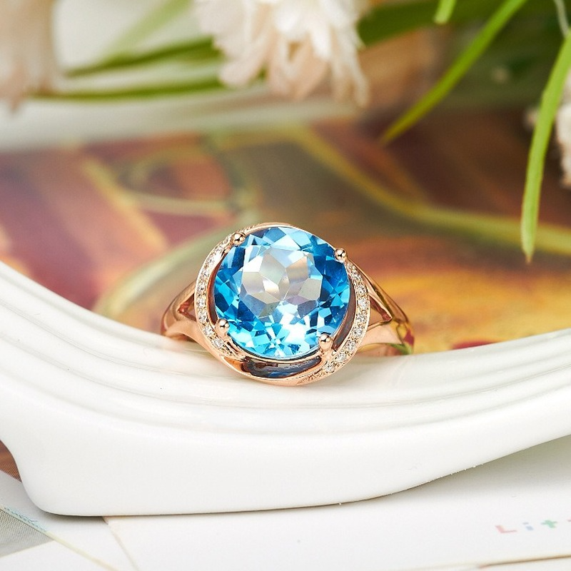 (Hàng Có Sẵn) Nhẫn Mạ Vàng Hồng 18k Đính Đá Topaz Xanh