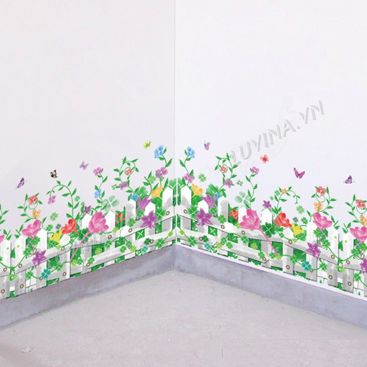 Decal dán tường trang trí phòng ăn, phòng ngủ, phòng khách, quán cafe, văn phòng- Hàng rào hoa