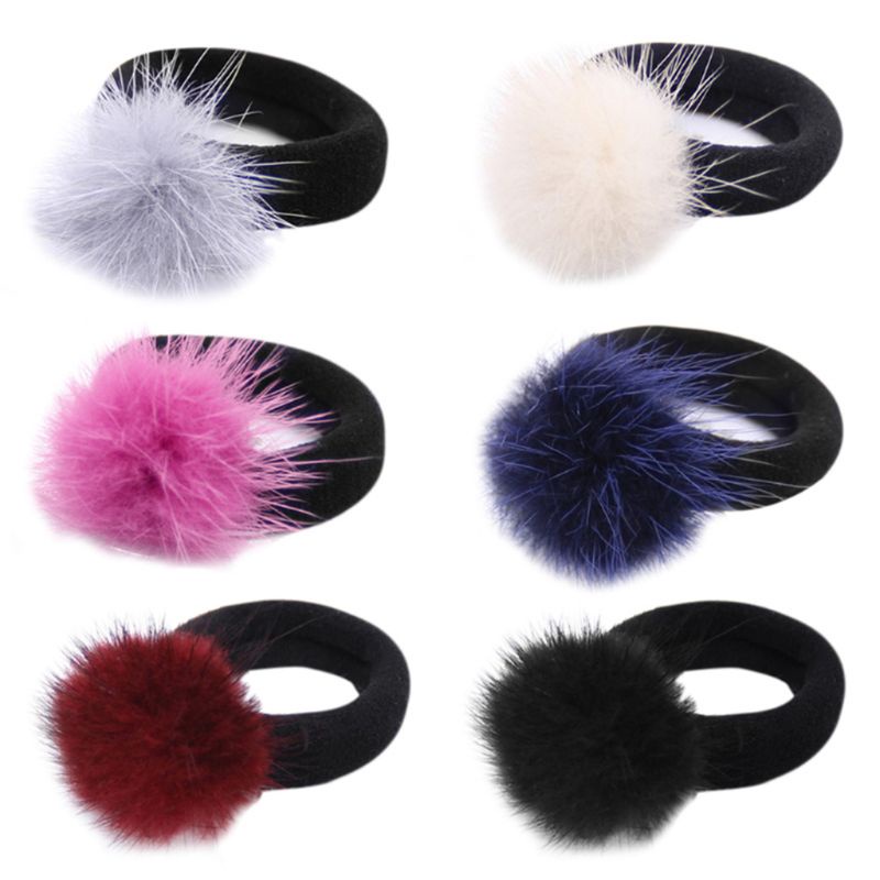 Dây Cột Tóc Đính Bóng Lông Chồn Co Giãn Cho Nữ