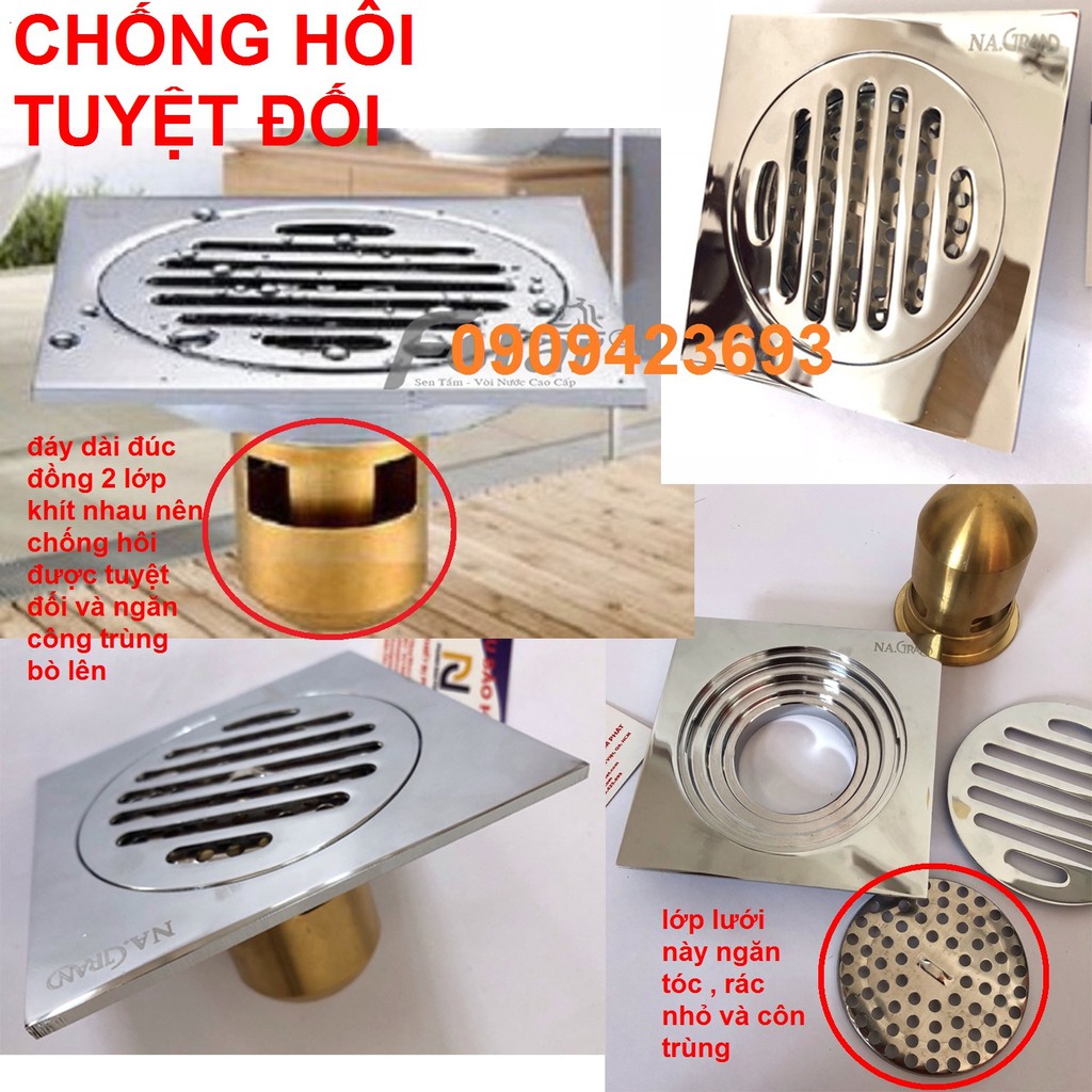 [CHỐNG HÔI TUYỆT ĐỐI] Phễu thoát sàn Hố Ga Lược rác chống mùi hôi phần đáy đồng dài khít nên chống hôi tốt HG1 ĐÚC ĐỒNG