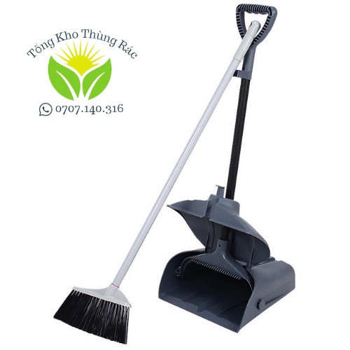 Trọn bộ ky hốt rác kèm chổi có nắp đậy tự động chắn gió vệ sinh sang trọng cao cấp